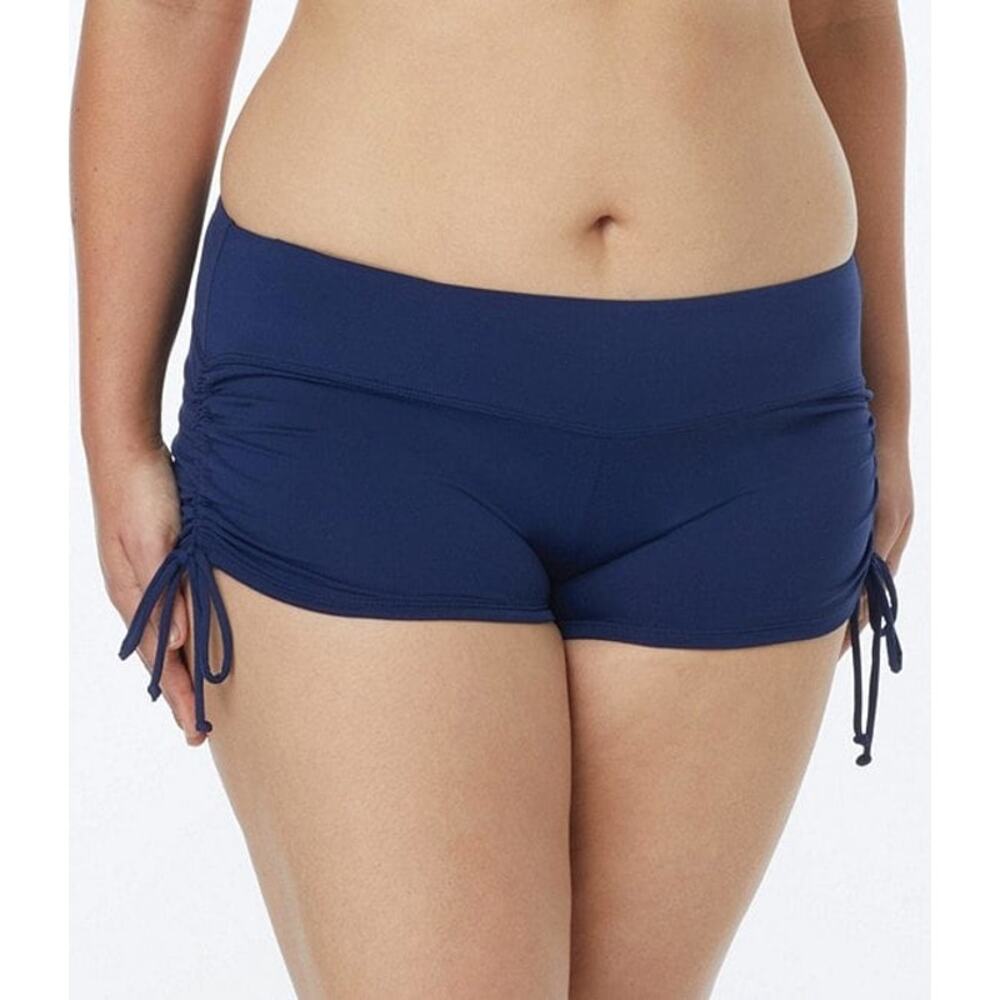 Beach House Swim Board Short Navy Blue High Waist Ruched Drawstring 20W NWT